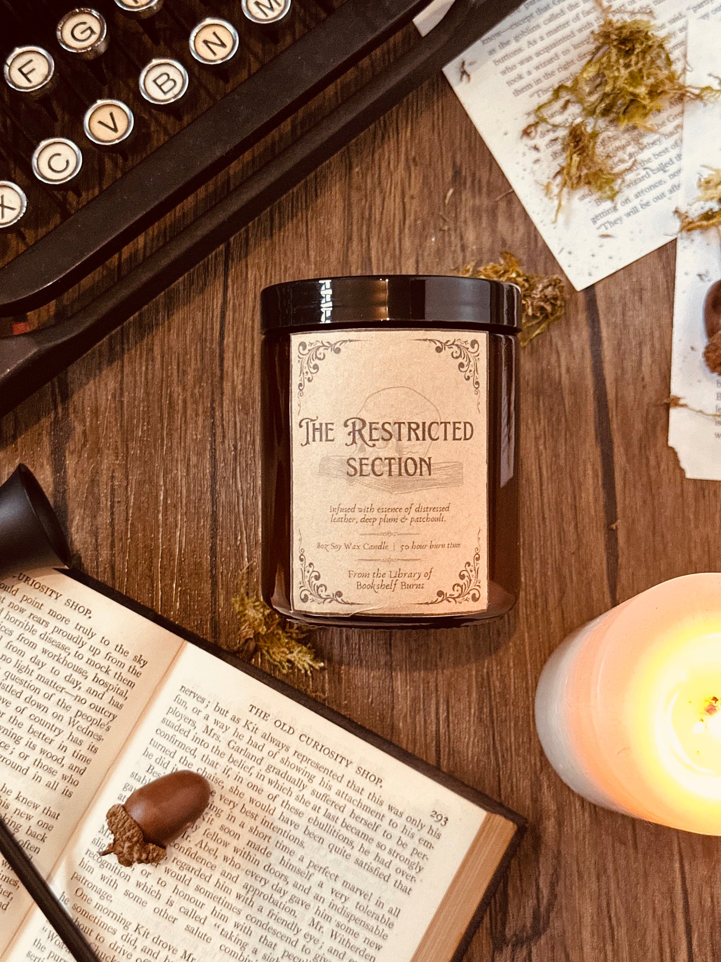 The Restricted Section - Distressed Leather & Plum Scented Soy Wax Candle