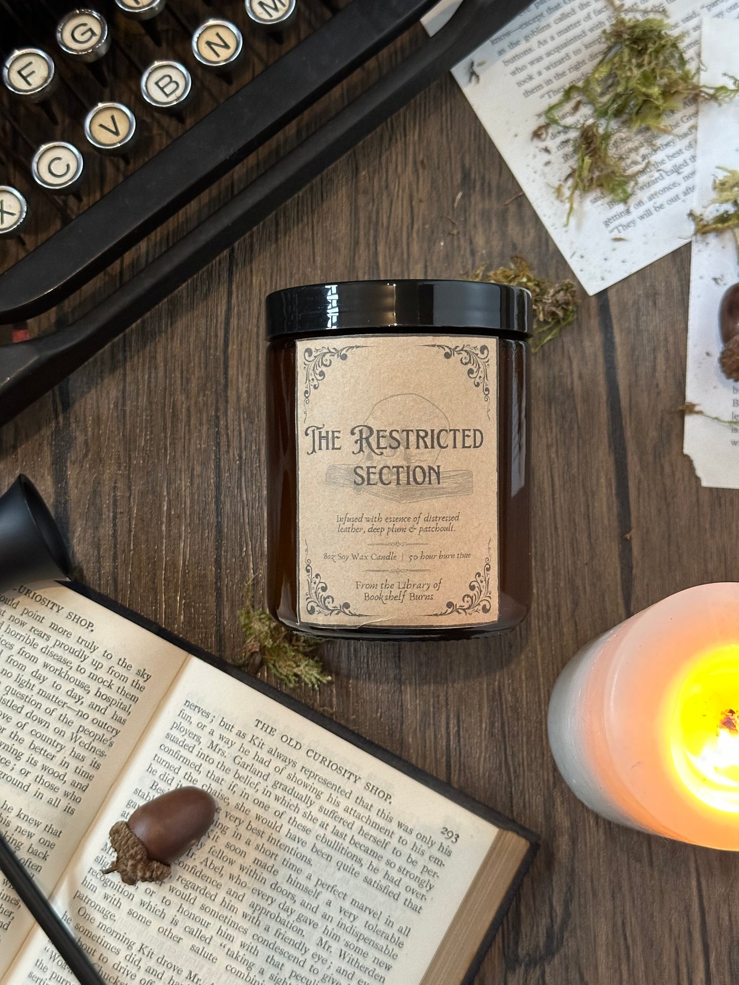 The Restricted Section - Distressed Leather & Plum Scented Soy Wax Candle