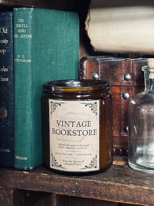 Vintage Bookstore - Distressed Leather & Plum Scented Soy Wax Candle