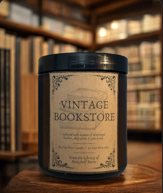 Vintage Bookstore - Distressed Leather & Plum Scented Soy Wax Candle